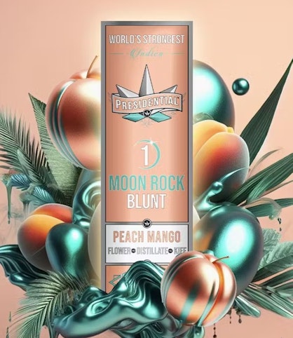 DUMBO ELECTRIC - Peach Mango -Indica- 37.04% THC | Presidential Moon Rock Blunt Infused Pre-Roll 1.5g | Dumbo Electric   -mm10 front