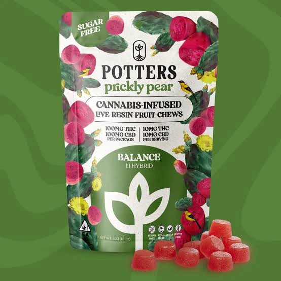 Potters - Potters - 10ct. 100mg THC Fruit Chews - Prickly Pear 1:1 CBD (Balance) Main Image