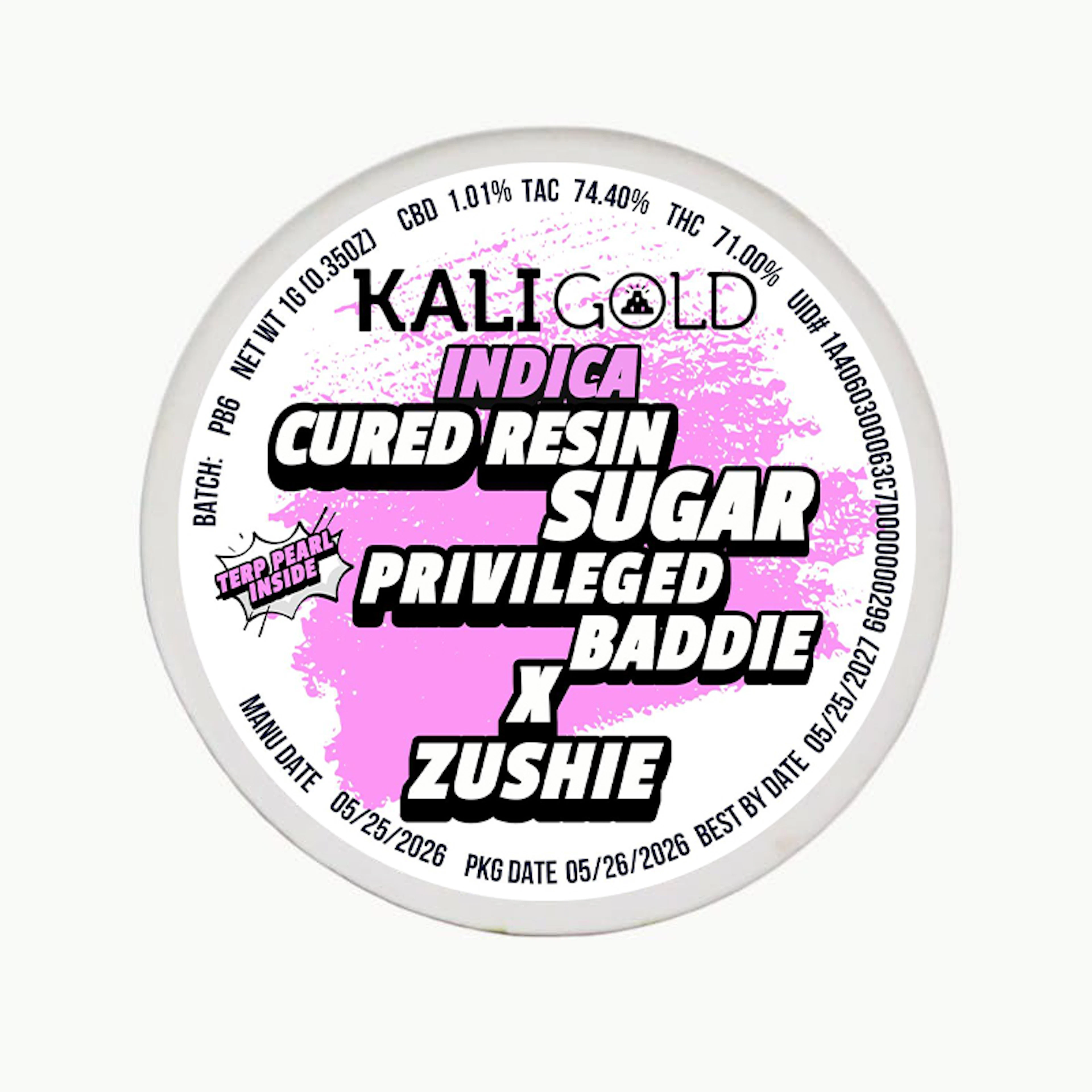 Kali Gold Privileged Baddie x Zushi Cured Resin Sugar 1.0g