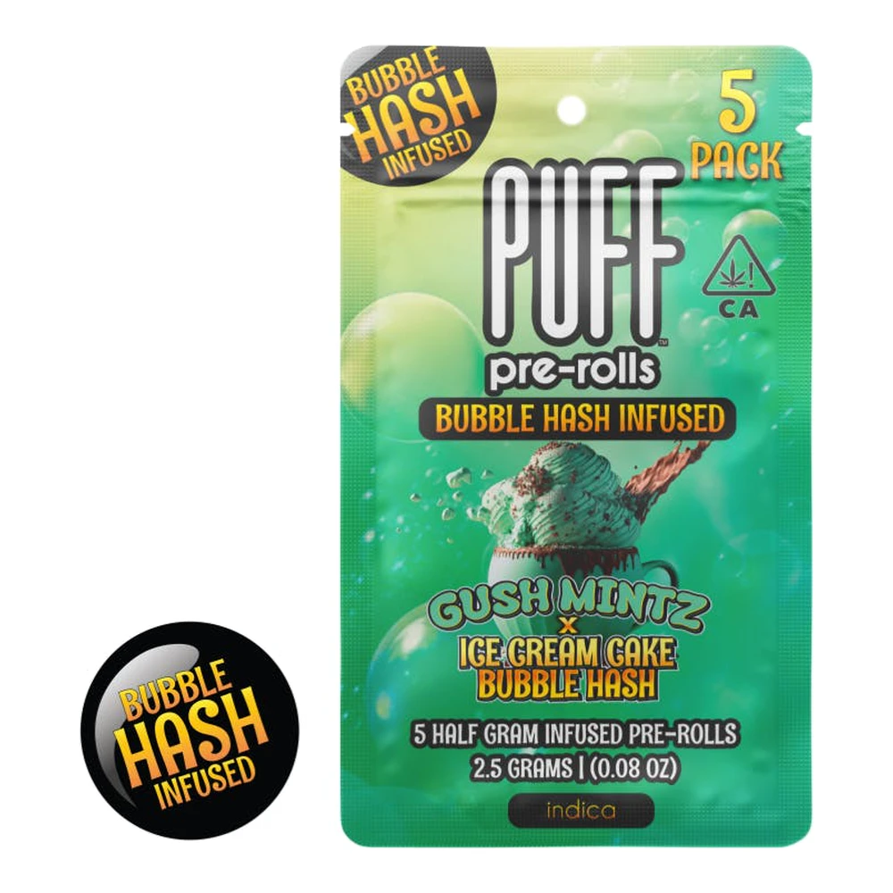 PUFF - PUFF | Gush Mintz x Ice Cream Cake | Bubble Hash Infused Pre-Roll 5pk | 2.5g Main Image