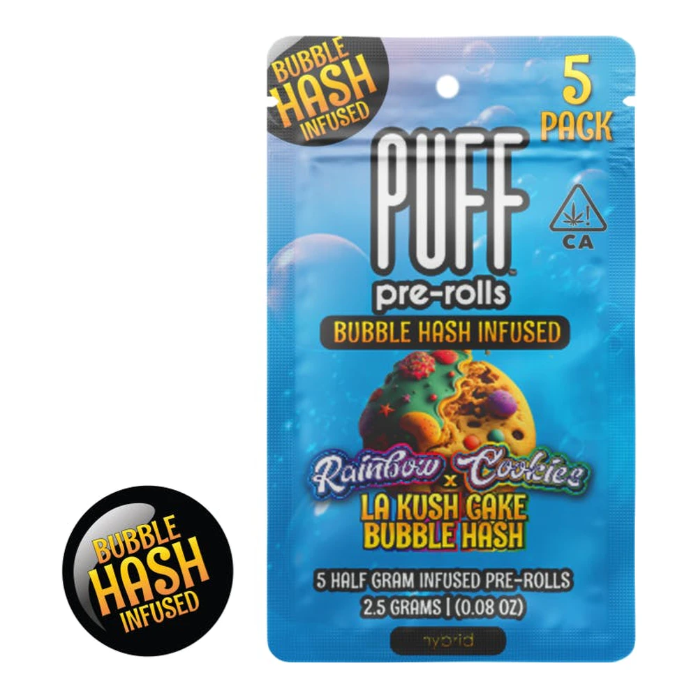 PUFF - PUFF | Rainbow Cookies x LA Kush Cake | Bubble Hash Infused Pre-Roll 5pk | 2.5g Main Image