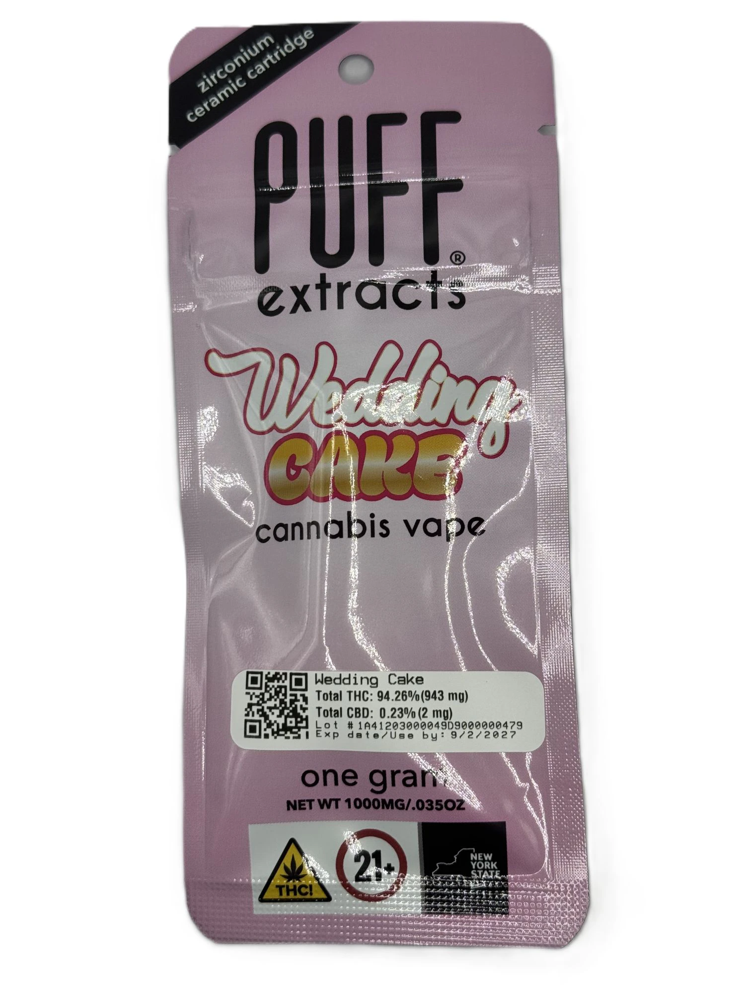 PUFF - Puff - Wedding Cake - 94.26% THC - 1.0g - Vape Cartridge Main Image