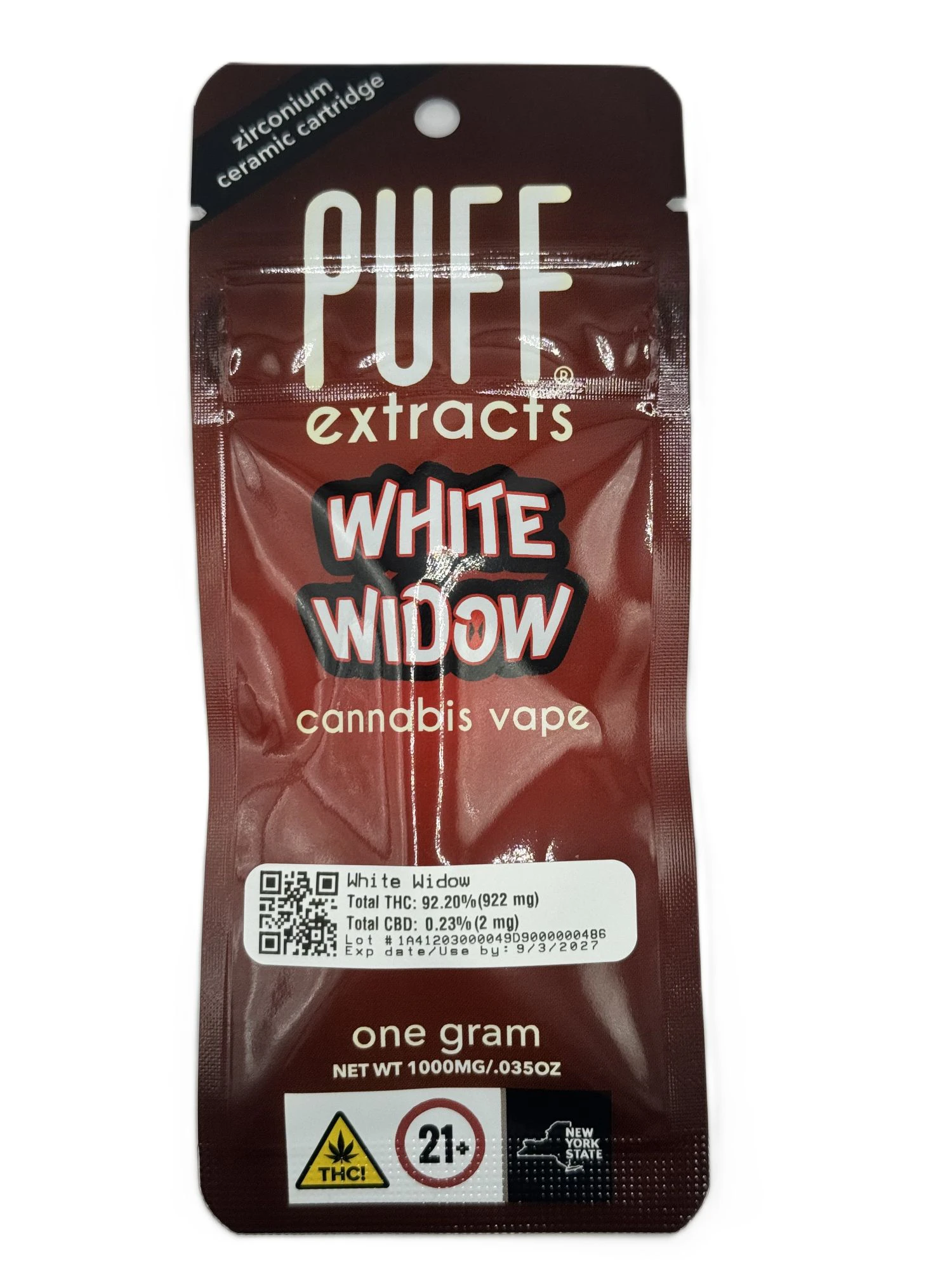 PUFF - Puff - White Widow - 92.20% THC - 1.0g - Vape Cartridge Main Image