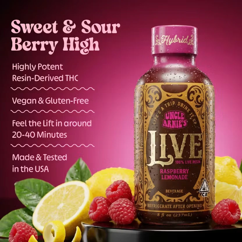 Kiva Confections - Uncle Arnies Live Resin Raspberry Lemonade 100mg Main Image