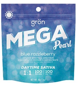 Grön Edibles - Gron Mega Pearl - Blue Razzleberry - 1:1 THC:CBG - Sativa - 100MG