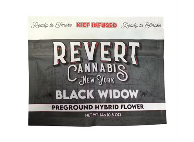 Revert - Black Widow -Hybrid- Kief Infused Pre-Ground Flower 14g | Revert     -V12 FRONT