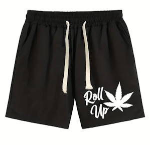 'Roll Up'' Leaf Print, Men's Comfy Casual Drawstring Shorts