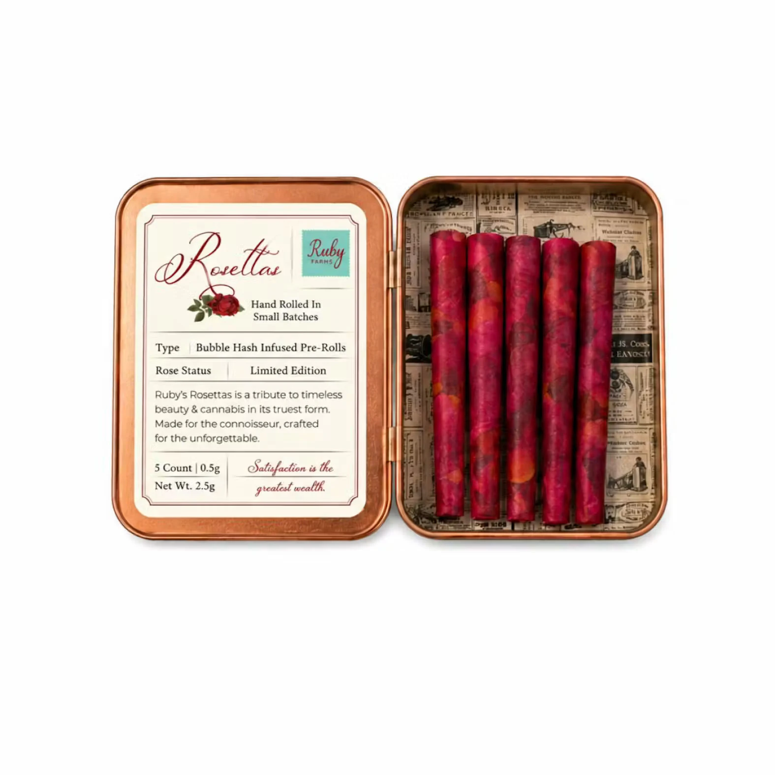 Ruby Farms - Ruby Farms | Maui Waui | Rosettas | Hash Infused | Rose Petal Rolled | 5 Pack | 2.5g Main Image