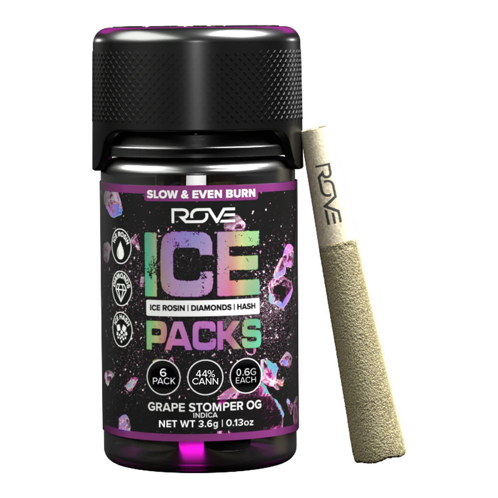 ROVE - Rove | Grape Stomper OG | Ice Pack Rosin + Diamond + Hash Infused Pre-Roll 6pk | 3.6g Main Image