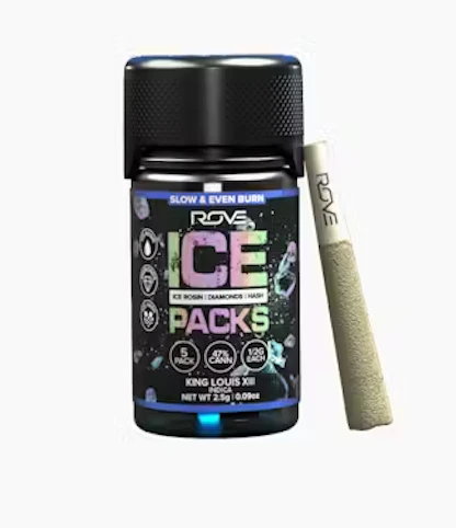 ROVE - King Louis XIII -Indica- 39.60% THC | (Pre-Roll) 5 pk 2.5-gram Rosin, Diamond, Hash Infused | Rove      -f6 front