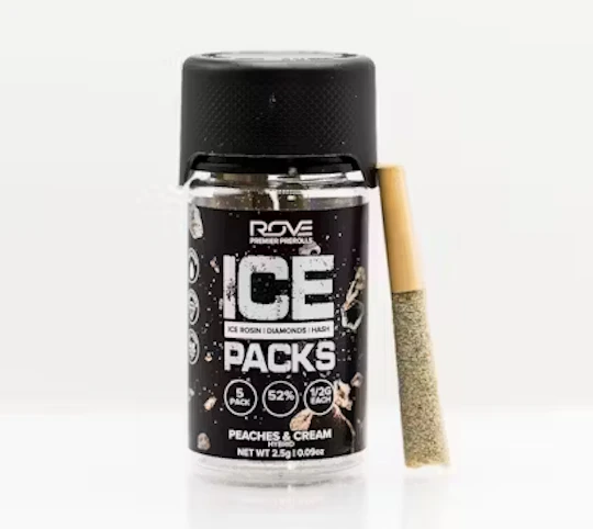 ROVE - Peaches & Cream -Hybrid- 39.18% THC | (Pre-Roll) 5pk 2.5-gram Rosin, Diamond, Hash Infused | Rove     -g6 middle 2
