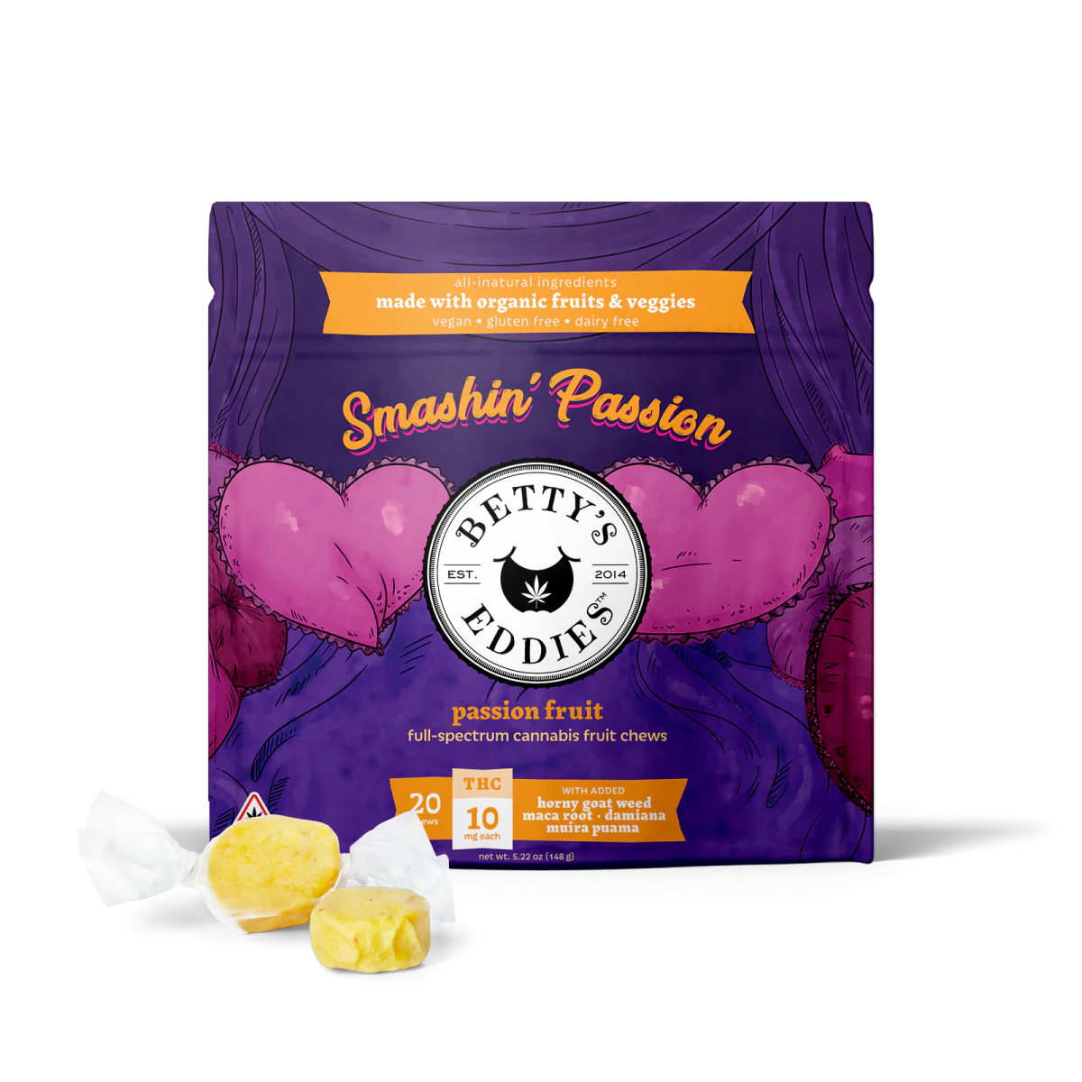 Betty's Eddies - Betty's Eddies | Smashin' Passion Passionfruit | 10mg Fruit Chew | 20-Pack | 200mg Total | [H] Main Image