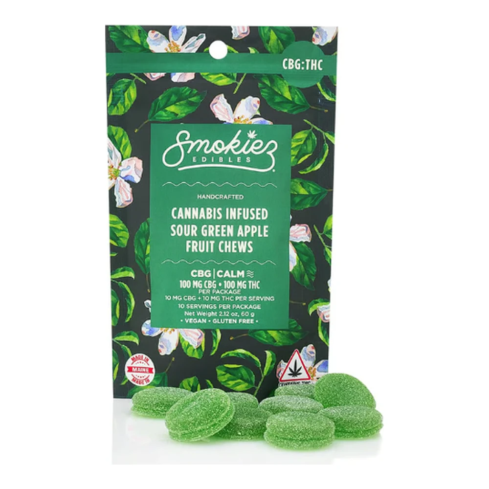 SMOKIEZ - Smokiez | Sour Green Apple 1:1 | THC:CBG | Fruit Chews 10pk | 100mg Main Image