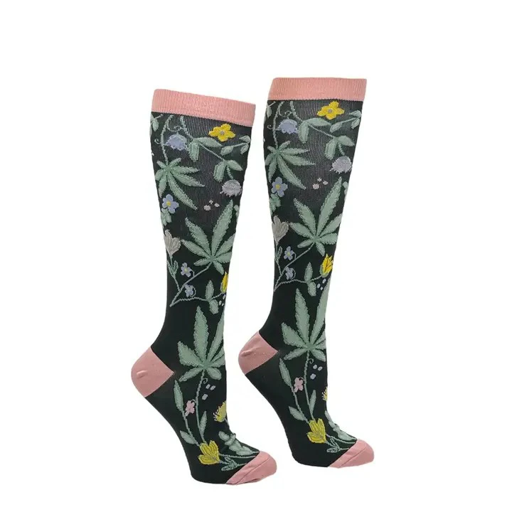 Pot Mama's - Unisex Compression Socks | Floral/Leaf Print Main Image