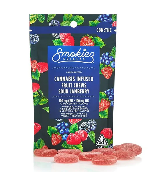 Smokiez Edibles - Smokiez- Sour Jamberry Fruit Chews 10pk CBN 1:1 Main Image
