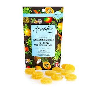 Smokiez Edibles - Sour Tropical Fruit Gummies, CBD:THC, 10 pack
