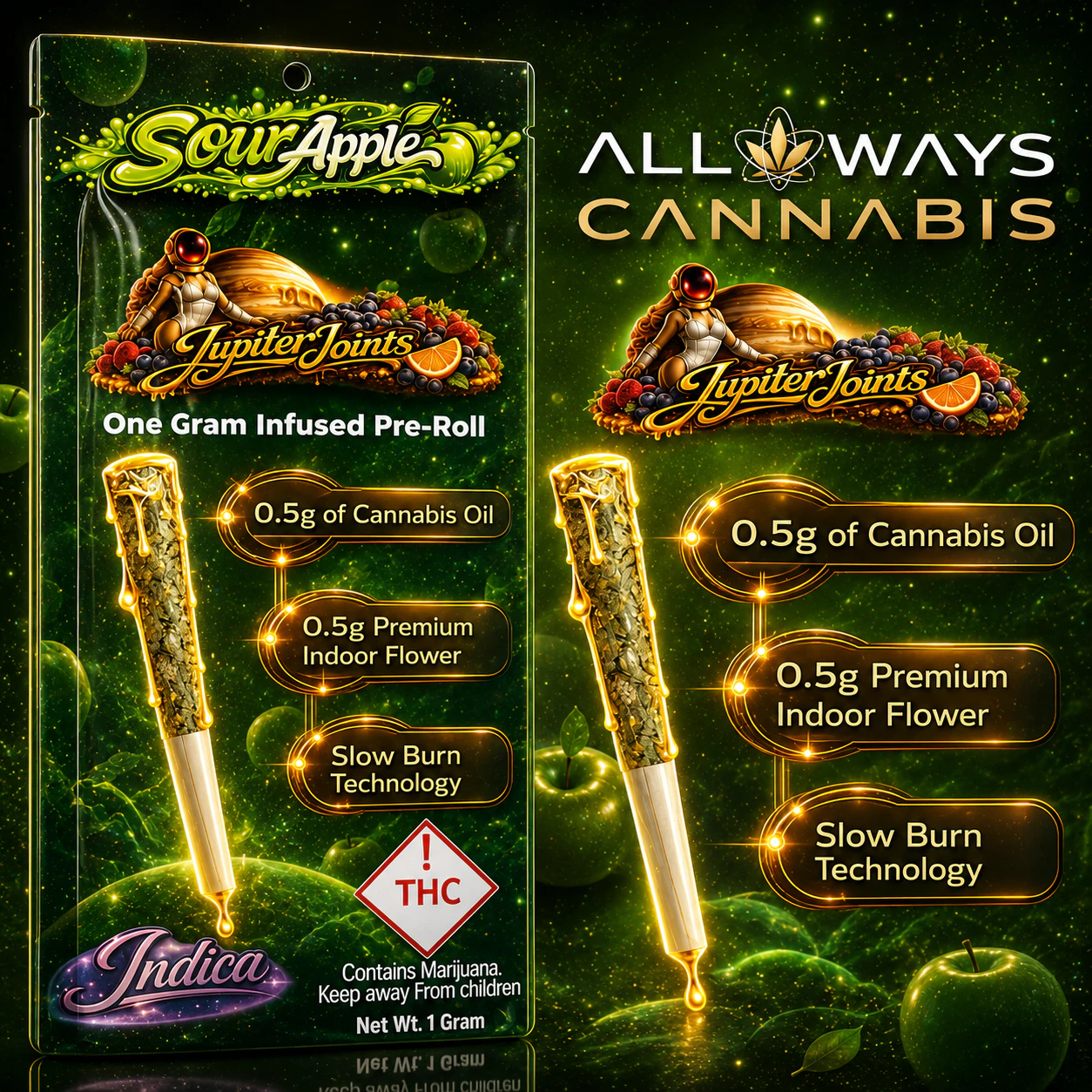 All Ways Aeroponics - All Ways Aeroponics - Sour Apple (I) Jupiter Joints Infused 1g Main Image