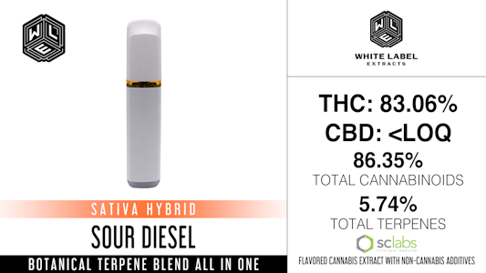 WHITE LABEL EXTRACTS - Sour Diesel, Distillate, Disposable, 1g