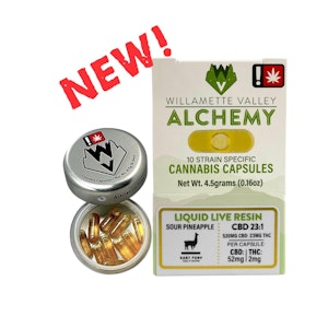 WILLAMETTE VALLEY ALCHEMY - Sour Pineapple, 23:1 CBD:THC, Live Resin Capsules, 10 pack