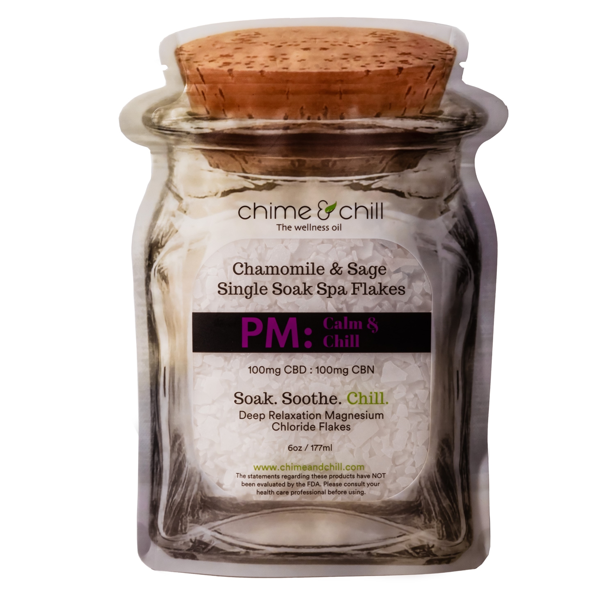 Chime & Chill | Chamomile and Sage Spa Flakes P.M. Soak - 100mg CBD