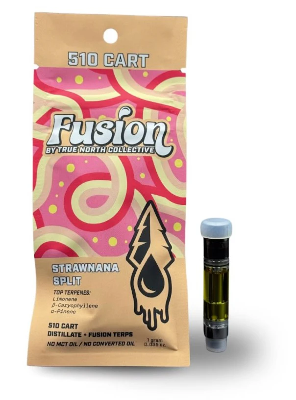 True North -  True North-Fusion-Strawnana Split-Hybrid-1g 510 cart-77.49% THC Main Image