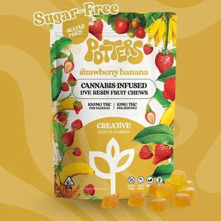 Potters - Potters - 10ct. 100mg THC Fruit Chews - Strawberry Banana (Creative) Main Image