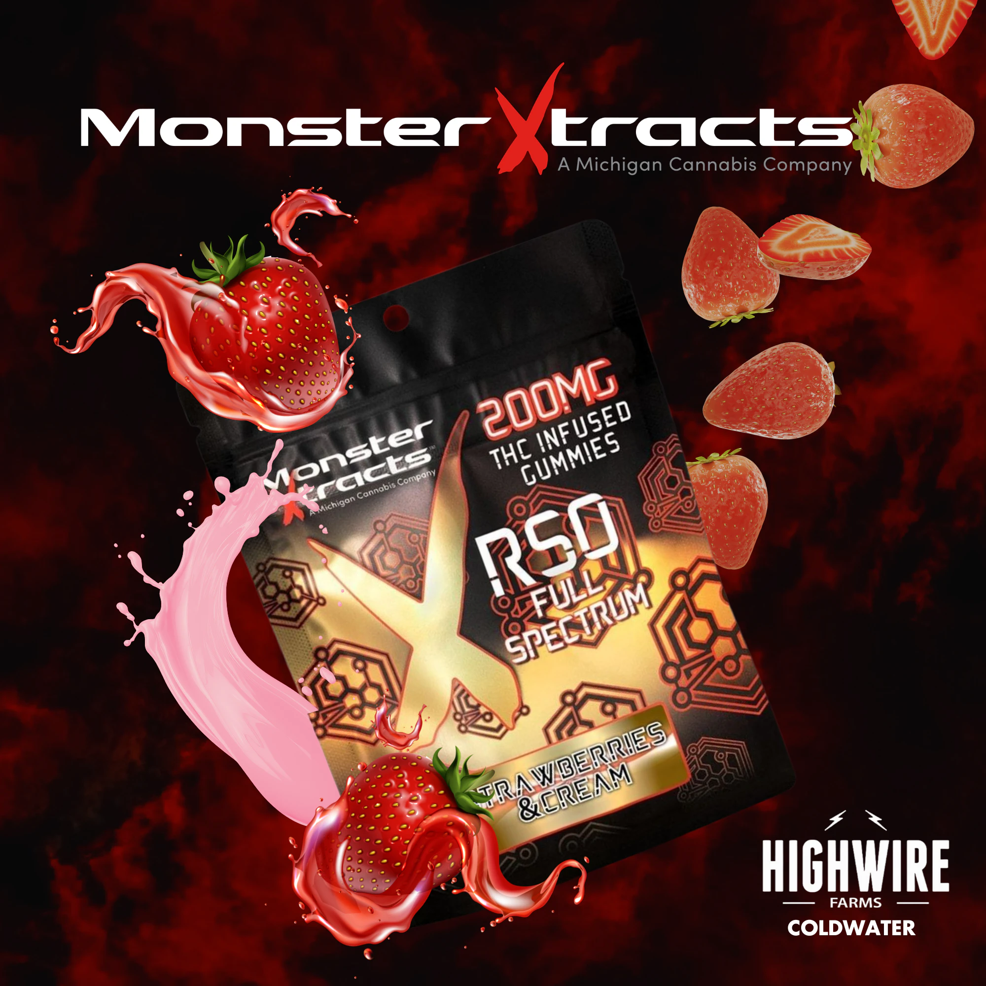 Monster Xtracts - Monster Gummies Strawberries & Cream RSO Full Spectrum 200mg Main Image