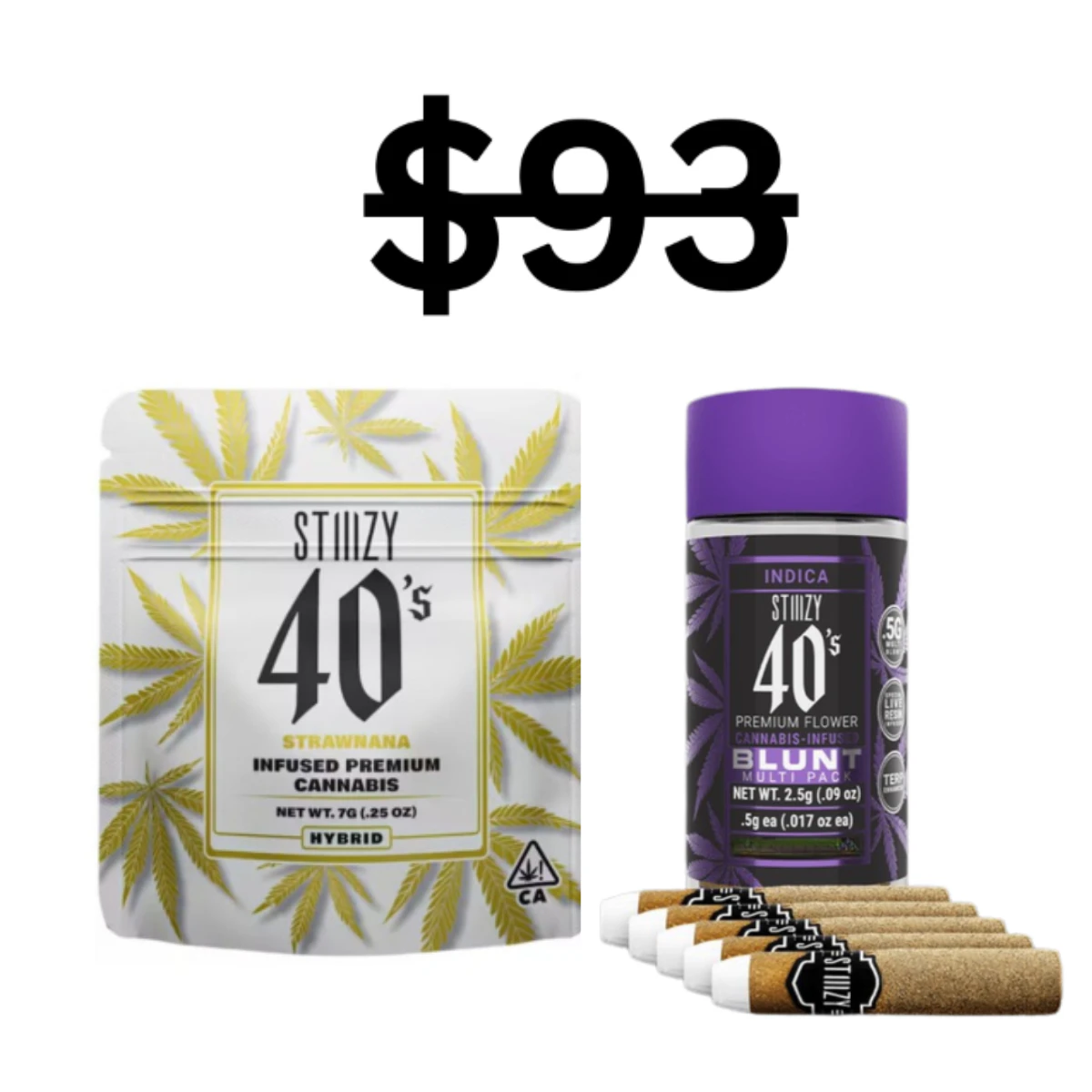 STIIIZY - Stiiizy Flower & Blunt Indica Bundle | 1x Infused 40s 7g + 1x 5pk Prerolls Main Image