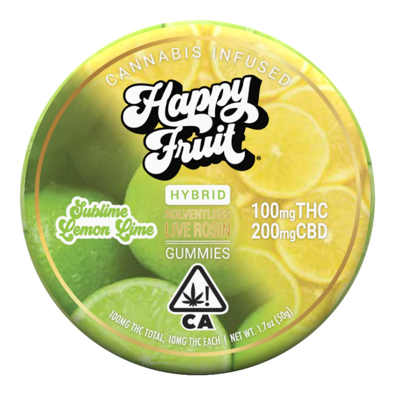 Happy Fruit - Happy Fruit - Sublime Lemon Lime Rosin Gummies THC:CBD 1:2 100mg Main Image