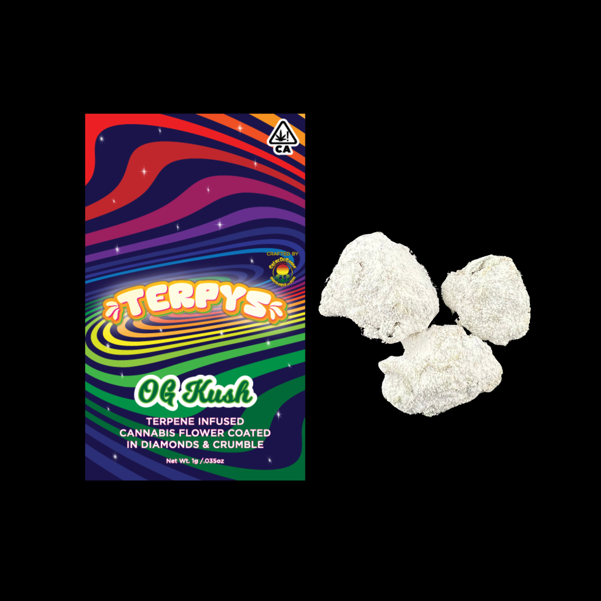Terpys | OG Kush | Terpene Infused & Coated in Diamonds & Crumble Flower | 1g