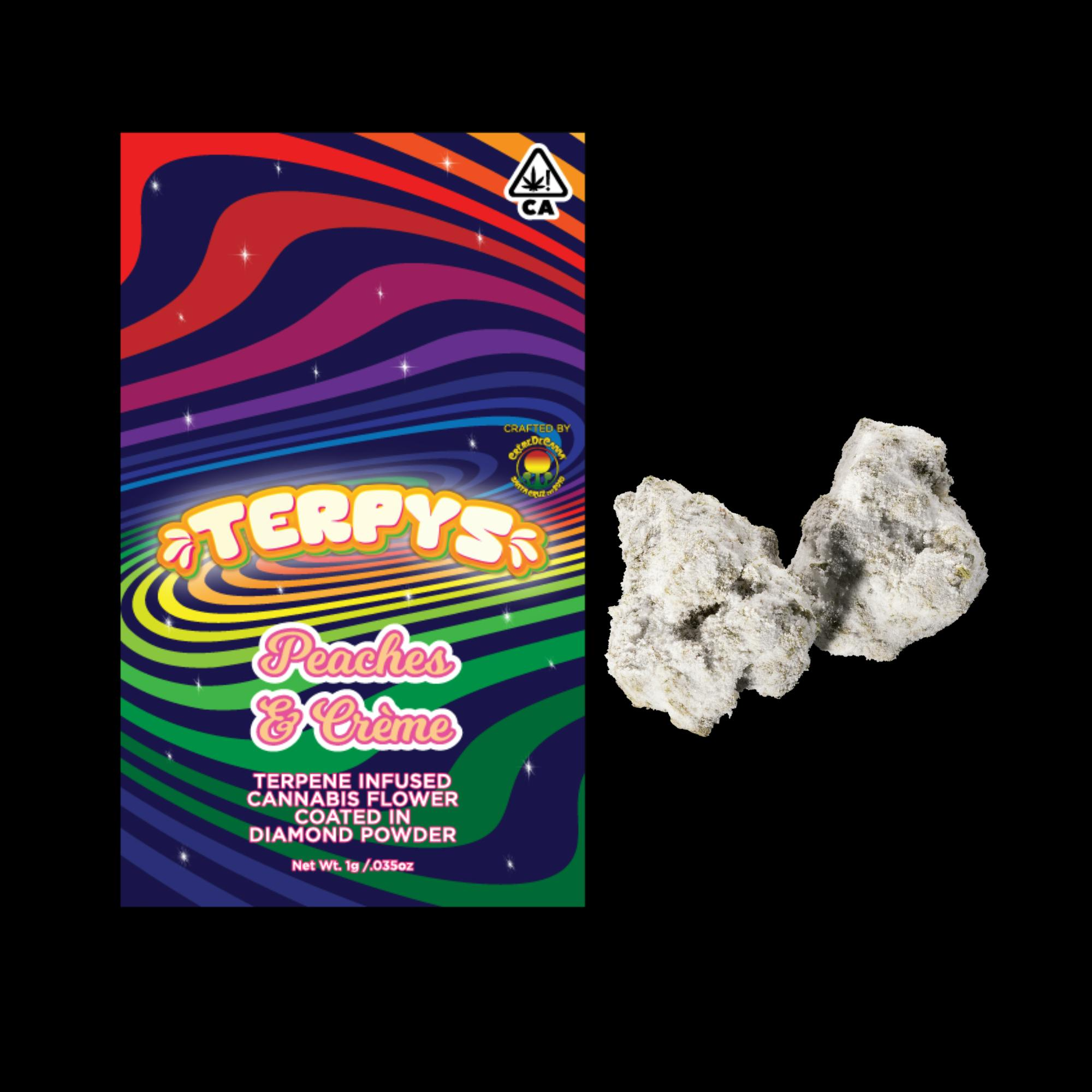 Terpys | Peaches & Créme | Terpene Infused & Coated in Diamonds & Crumble Flower | 1g