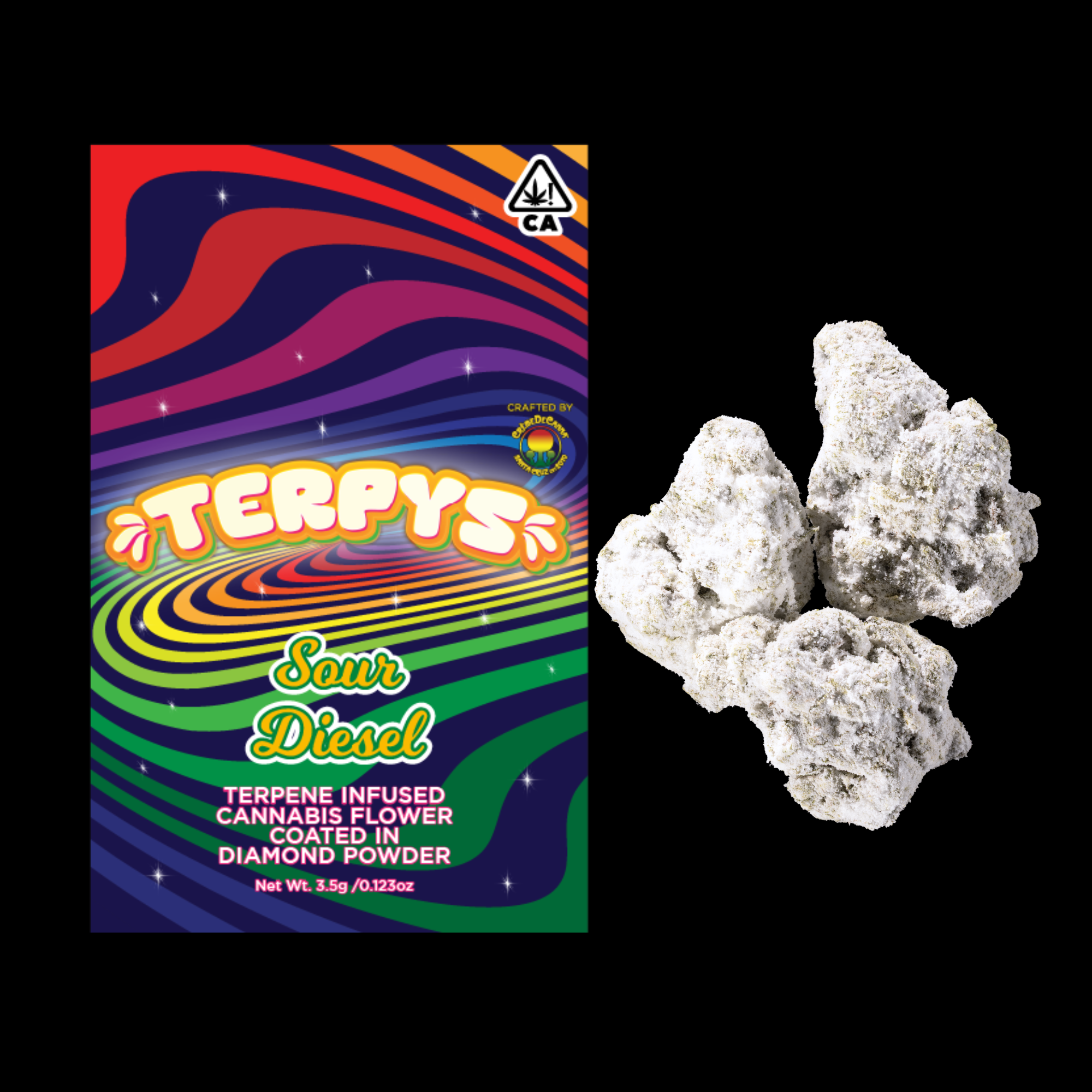 Terpys | Sour Diesel | Terpene Infused & Coated in Diamonds & Crumble Flower | 3.5g