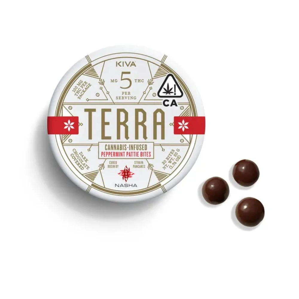 Kiva Confections - TERRA BITES - PEPPERMINT PATTIE DARK CHOCOLATE 100MG - KIVA CONFECTIONS Main Image