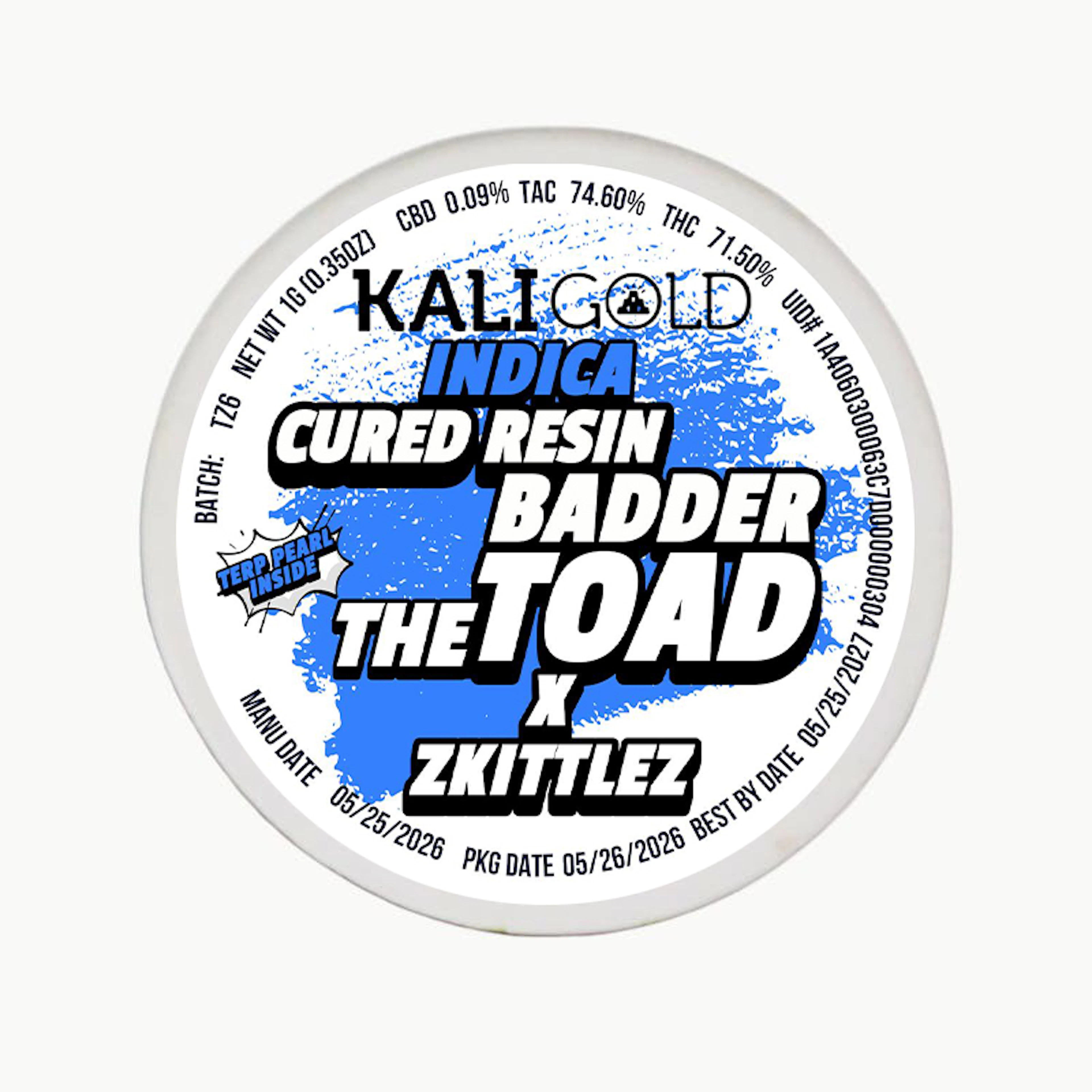 Kali Gold The Toad x Zkittlez Cured Resin Badder 1.0g