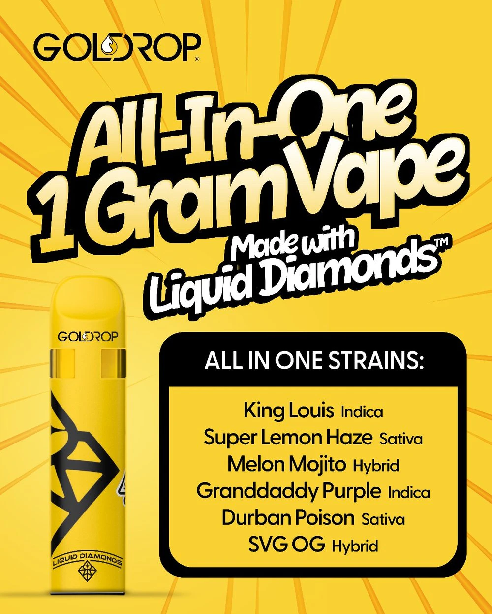 GoldDrop - Gold Drop SFV OG Liquid Diamonds 1g Disposable Main Image