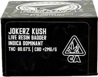 Paper Planes - Jokerz Kush 1g Live Resin Badder - Paper Planes