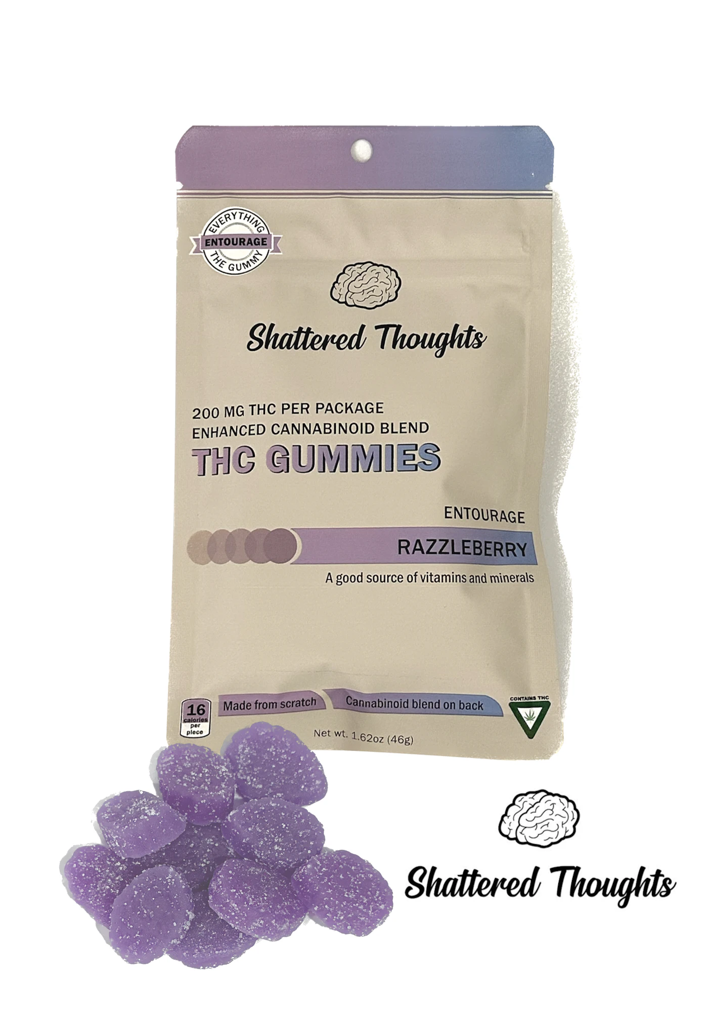 Shattered Thoughts - Shattered Thoughts - Razzleberry Entourage Blend - 200mg THC +160mg CBD, CBG, CBN, CBC Main Image