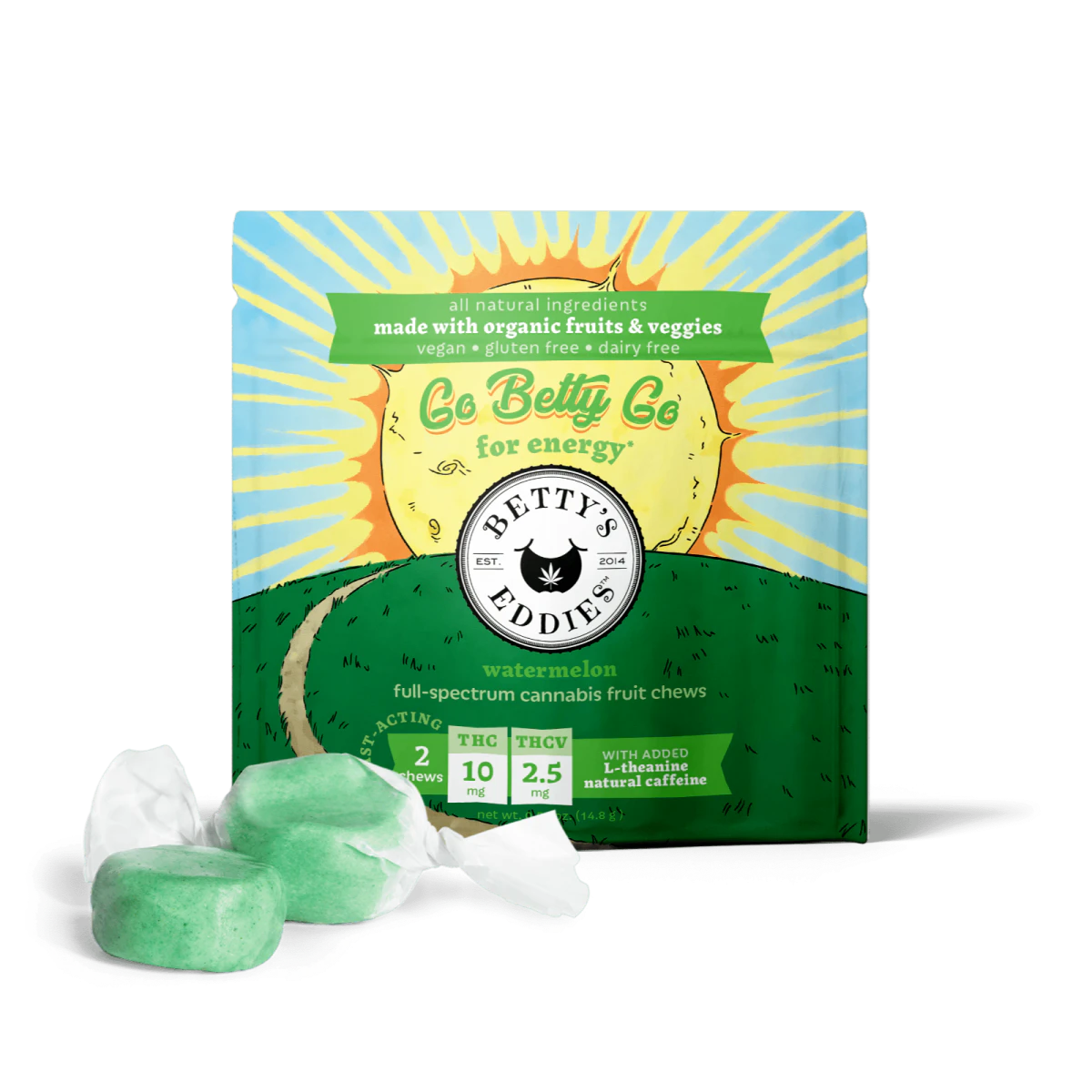 Betty's Eddies - Betty's Eddies | Go Betty Go Watermelon | 10mg Fruit  Chew | 10mg THC 2.5mg THCV | 20 - Pack | 200mg Total [S] Main Image
