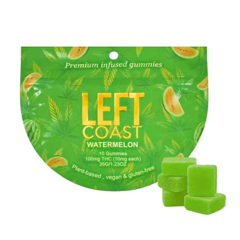 LEFT COAST - Watermelon Gummies -Hybrid | 10pk 100mg (Vegan) | Left Coast     - MM7 Back