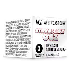 West Coast Cure - WCC Strawberry OGZ Live Rosin Cold Cure Badder Tier 3 1g