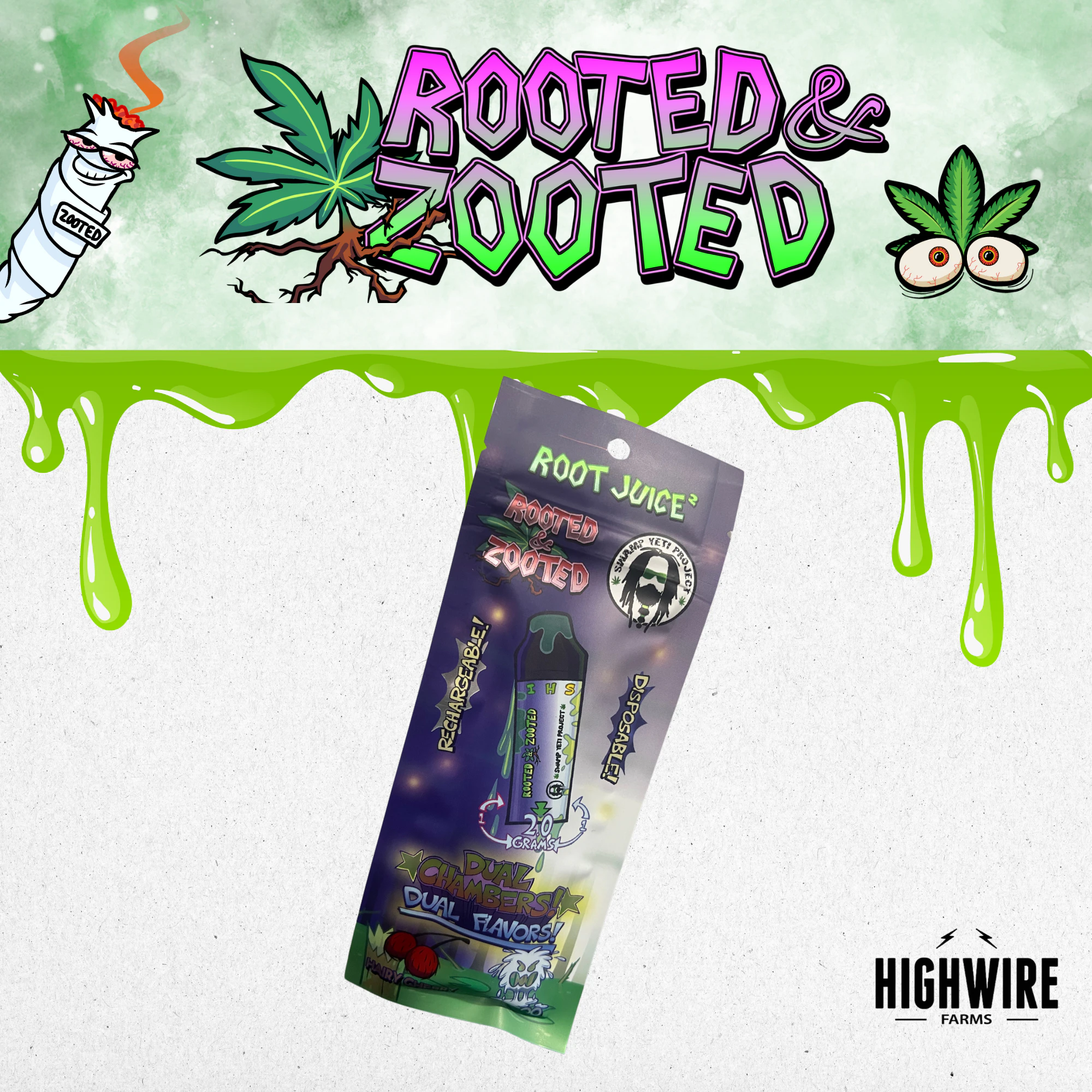 Rooted & Zooted - Rooted & Zooted Distillate Disposable Yeti Goo/Hairy Cherry 2g Main Image