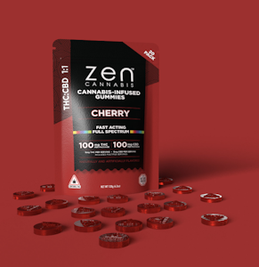 ZEN CANNABIS - 1:1 Cherry Gummies | 100mg THC + 100mg CBD | TAX INCLD