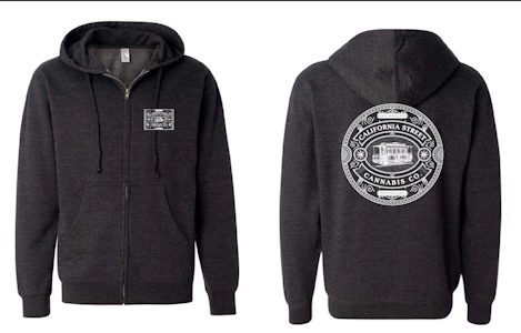 CALIFORNIA STREET CANNABIS CO - CSCC - Full Zip Hoodie - Heather Charcoal Black (White Logo) - Small