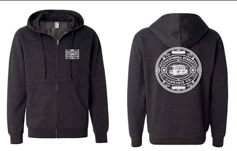 CALIFORNIA STREET CANNABIS CO - CSCC - Full Zip Hoodie - Heather Charcoal Black (White Logo) - Large