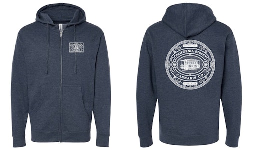 CALIFORNIA STREET CANNABIS CO - CSCC - Full Zip Hoodie - Heather Navy (White Logo) - XXL
